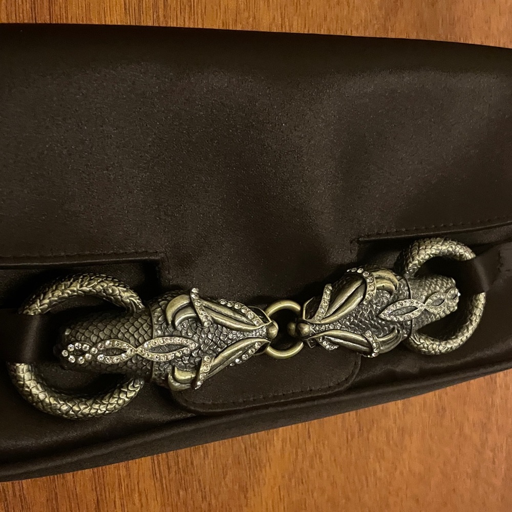 Snake Bit Purse Evening Bag Zoe Adams Chocolate Brown Satin